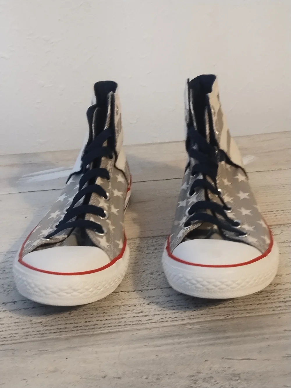 Converse Chuck Taylor Size 6 Junior Hi Tops Gray American Flag Stars and Stripes